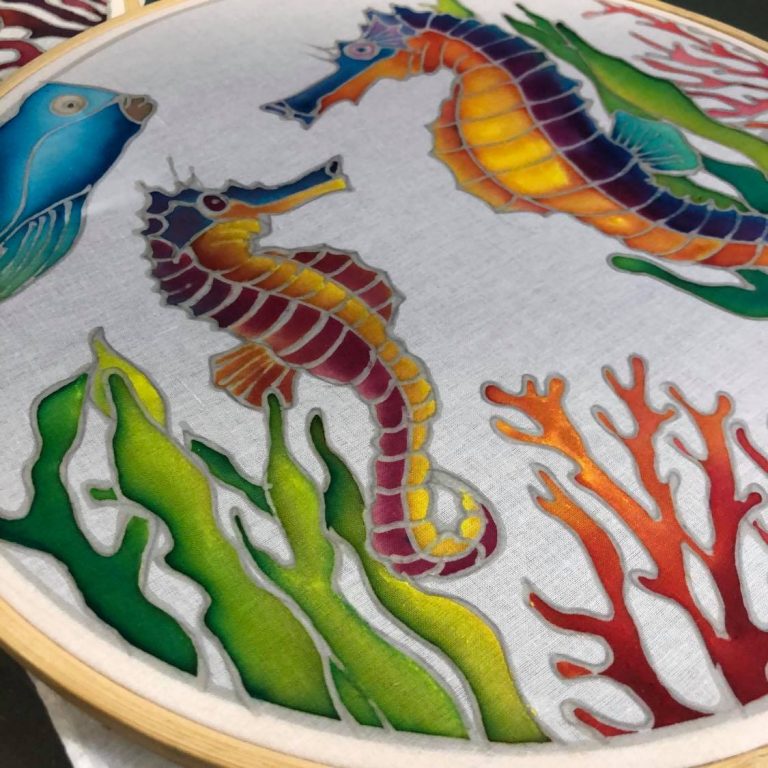 Batik Hoop Painting Kit - Galloping Seahorse - Image 4