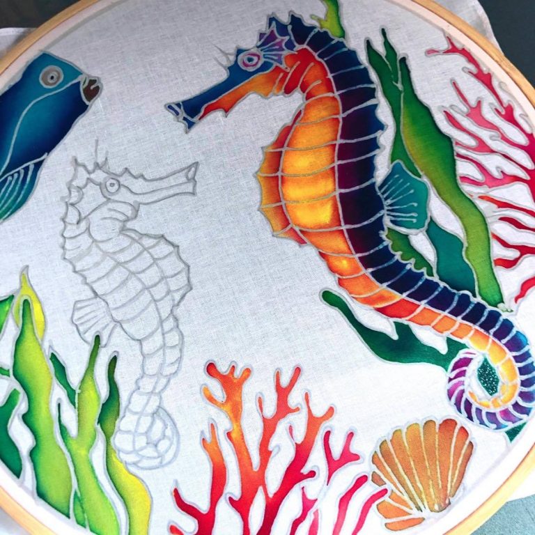 Batik Hoop Painting Kit - Galloping Seahorse - Image 2