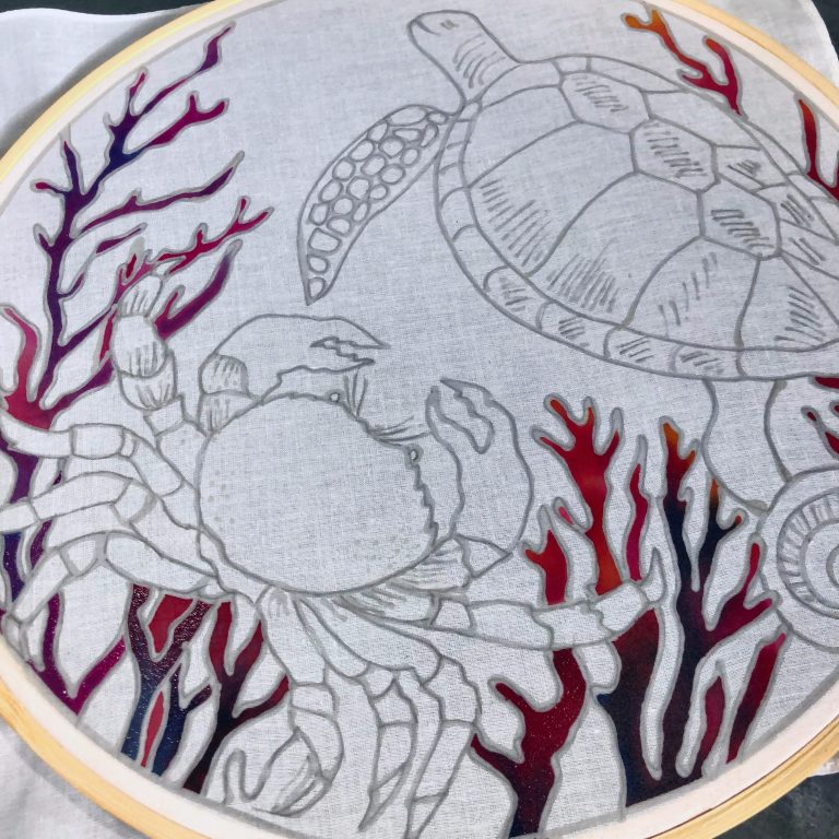 Batik Hoop Painting Kit - Loggerhead Sea Turtle & Blue Crab - Image 4