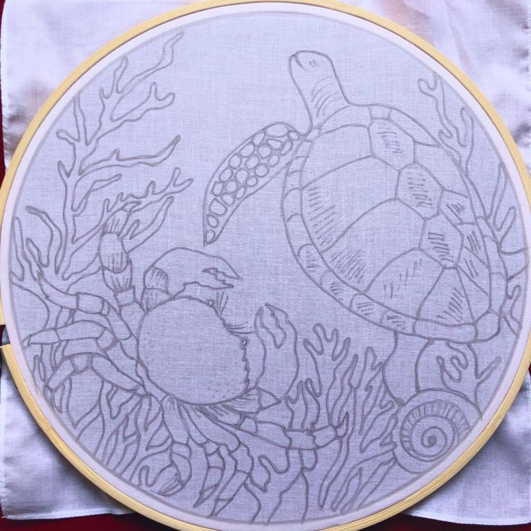 Batik Hoop Painting Kit - Loggerhead Sea Turtle & Blue Crab - Image 3