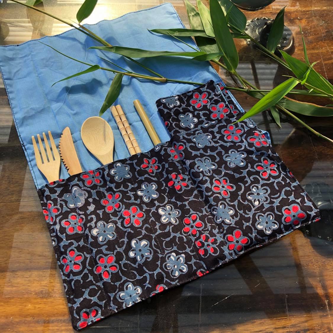 Convertible Batik Cutlery Pouch & Placemat with Bamboo Cutlery ...
