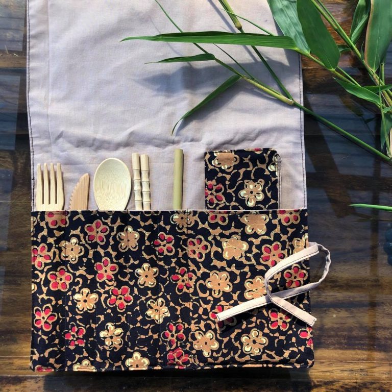 Convertible Batik Cutlery Pouch & Placemat with Bamboo Cutlery