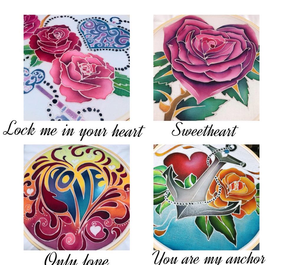 All four designs from the Love Thyself Series Batik Painting Workshops