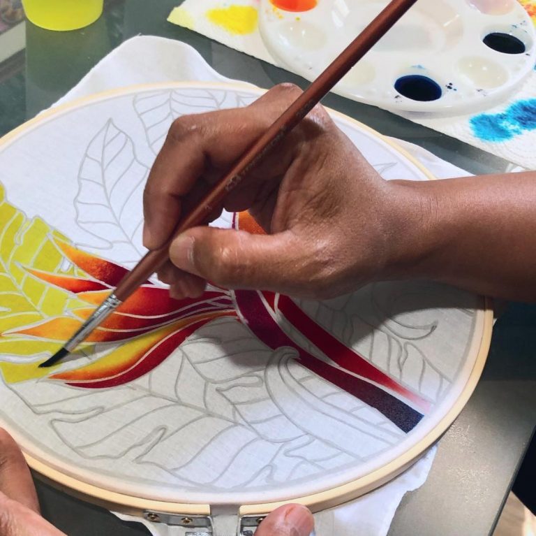 Bird of Paradise Batik Painting being painted