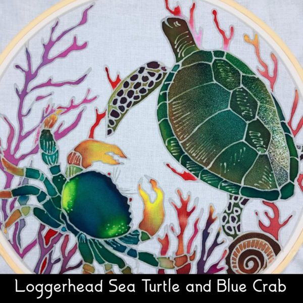 Loggerhead Sea Turtle and Blue Crab Batik Hoop Painting Kit